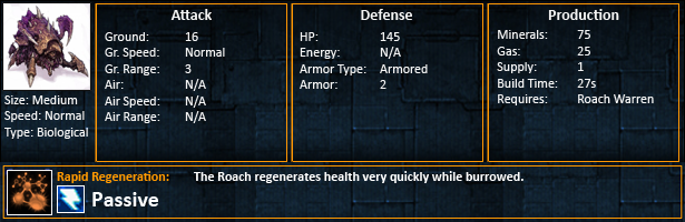 Starcraft 2 Roaches statistics SC2 roach unit stats