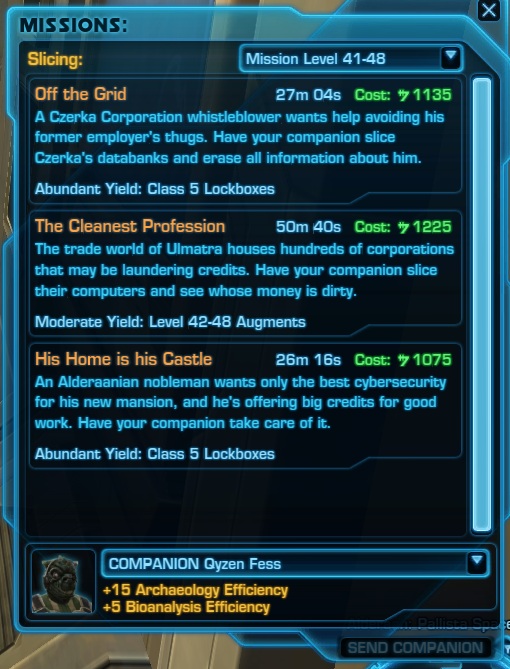 SWTOR Slicing Missions